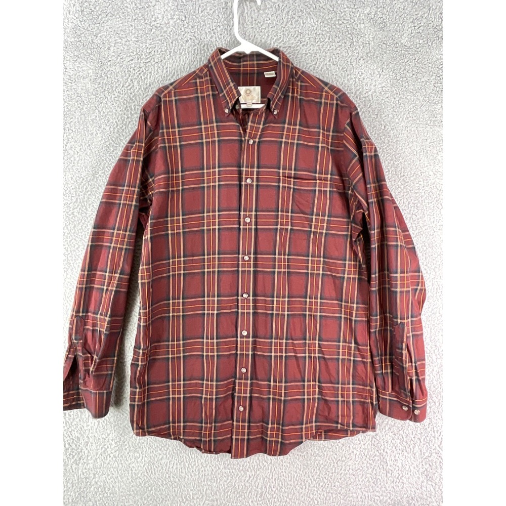 Viyella Plaid Shirt Mens LT Burgundy Cotton Wool Blend Long Sleeve Button Down